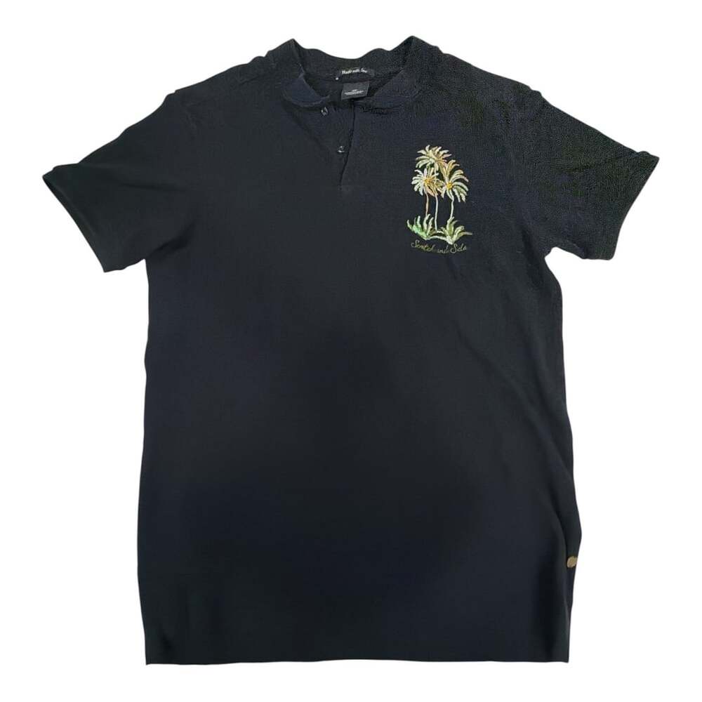 Scotch & Soda Embroidered Palm Tree Polo Shirt Black Men's Medium